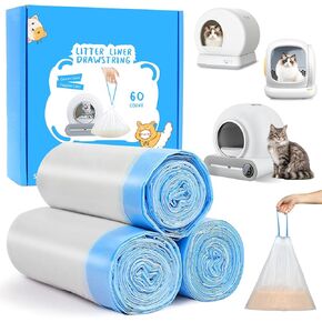 120 Count Cat Litter Box Liners Bags for MeoWant MW-SC01 / MW-SC02, Extra-Thick Cat Waste Bags for Self-Cleaning Cat Litter Box, Drawstring Self Cleaning Trash Bags -17.7" x 19.68"
