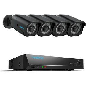 REOLINK 4K Security Camera Outdoor System, Surveillance IP PoE Camera with Human/Vehicle Detection, 100Ft 8MP IR Night Vision, 4X RLC-810A (Black) Bundle 1x RLN8-410 NVR with 2TB HDD