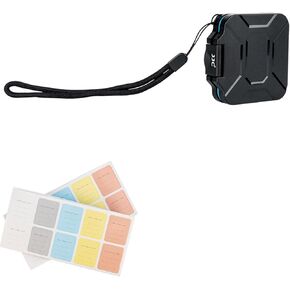 JJC Portable SD Card Case Holder, Water-Resistant and Anti-Shock SD Micro SD Card Organizer for 4 SD Card and 8 Micro SD Card with 120-Count SD Card Label Sticker