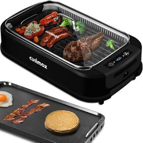 Smokeless Indoor Grill, CUSIMAX Electric Grill with Tempered Glass Lid, 1500 Indoor Grill & Flat Top Griddle for Cusimax Smokeless Grills, Pancake Griddle Plate, Dishwashe-Safe