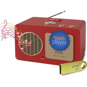 SMPL One-Touch Music Player & Radio for Seniors - Audiobooks, MP3 Player Sound, Durable Wooden Enclosure, Retro Look, 8GB USB with 75 Nostalgic Hits - Live Support (Red)