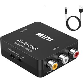 GANA RCA to HDMI, 1080P Mini RCA Composite CVBS AV to HDMI Video Audio Converter Adapter Supporting PAL/NTSC with USB Charge Cable for PC Laptop Xbox PS4 PS3 TV STB VHS VCR Camera DVD (Black)