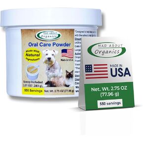 Dog Dental Care Powder – 550 Servings, Medium Size – Tartar and Plaque Remover, Pet Dental Cleaning Powder for Oral Hygiene and Fresh Breath, Teeth Cleaner and Canine Tooth Powder