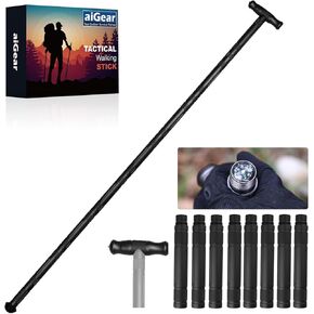 aiGear Walking Hiking Stick with Compass and Whistle, 16 in 1 Survive Walking Hiking Stick Outdoor Trekking Poles with Solid Durable Survive Tools 8 Tubes