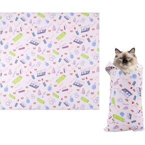 BOXOB Cat Grooming Wrap, 21.65x21.65 Inch Self-Adherent Cat Restraint Wrap for Nail Clipping Cat Swaddle Wrap for Cutting Nail Cat Anti-Scratch Burrito Blanket for Calming & Holding (Orange Cat Style)