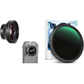 NEEWER 18mm HD 100° Wide Angle Lens for 17mm Thread Lens Backplane and 40.5mm HD Variable ND Filter Kit