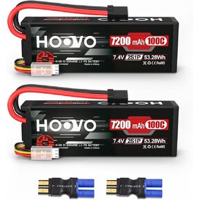 HOOVO 7.4V 70C 6200mAh 2S Lipo Battery Hard Case with Tracxas Plug for RC Car RC Helicopter RC Truck RC Truggy Airplane Quadcopter UAV Drone FPV (2 Packs