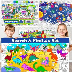 QUOKKA Giant Coloring Posters for Kids – 4-Pack 2x3 Ft Large Coloring Sheets with Educational Tasks – Floor & Wall Activities for Markers, Crayons, Paints – Classroom & Party Supplies for Ages 3-5