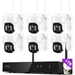 XMARTO WiFi 6 10CH HD PTZ Security Camera System - Wireless Outdoor/Indoor, 10X Zoom, 4K NVR with 6MP Home Cams, 1TB HDD (Plug-in 24/7 Surveillance, WiFi-Relay)