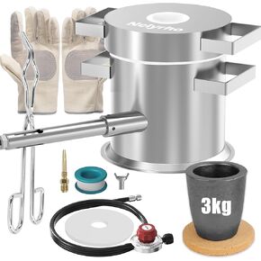 Nelyrho 3kg Stainless Steel Propane Melting Furnace Kit with Crucible and Tongs Complete Home Foundry Set for Scrap Metal Recycling Gold, Silver, Copper, and Aluminum Smelting and Refining, NY-003