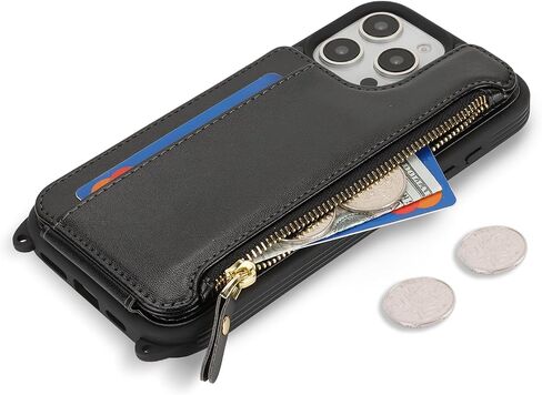 Cavor for iPhone 16 Pro Max Case with Card Holder,for iPhone 16 Pro Max Wallet Case for Women,Phone Case for 16 Pro Max Case with Strap,Crossbody Lanyard and Wristlet Zipper Pocket Case-Black in Kuwait