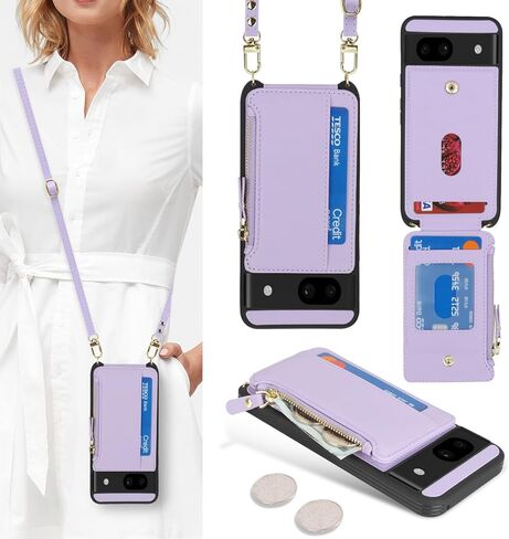 Cavor for Google Pixel 8 Pro Case Wallet مع حزام ، Pixel 8 Pro Leather Zipper Pocket Card Case - Leopard White in Saudi Arabia