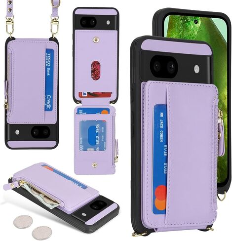 Cavor for Google Pixel 8 Pro Case Wallet مع حزام ، Pixel 8 Pro Leather Zipper Pocket Card Case - Leopard White in Saudi Arabia