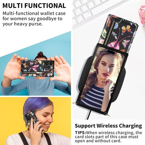 HOGGU Comptible for iPhone 14 Pro Max Case Wallet with Card Holder, Floral Leather Case with Crossbody Strap, Phone Case for Women Girls-Butterfly in Saudi Arabia
