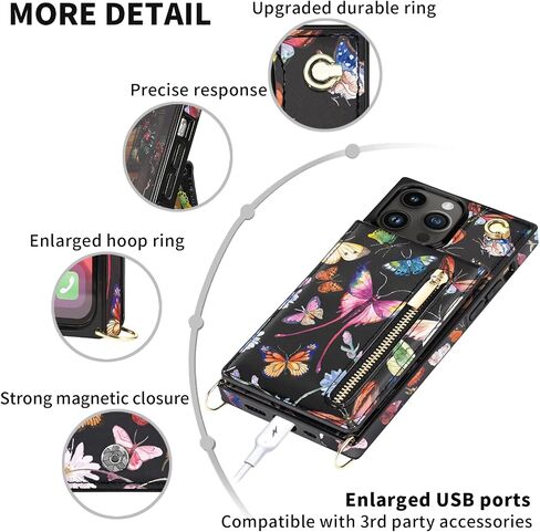 HOGGU Comptible for iPhone 14 Pro Max Case Wallet with Card Holder, Floral Leather Case with Crossbody Strap, Phone Case for Women Girls-Butterfly in Saudi Arabia