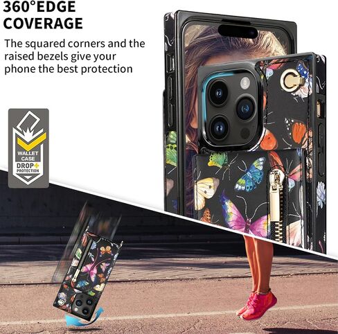 HOGGU Comptible for iPhone 14 Pro Max Case Wallet with Card Holder, Floral Leather Case with Crossbody Strap, Phone Case for Women Girls-Butterfly in Saudi Arabia