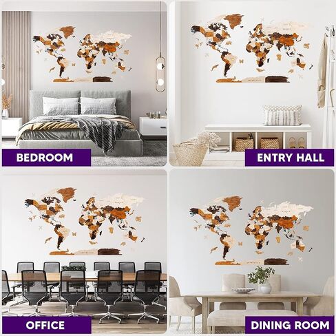 HYPERI Multilayered 3D Wooden World Map Wall Decor, Wood Art Wall Decor, Mapa Mundi Para Pared, World Maps and Push Pins, Christmas, Valentine's Day Gifts For Dad, Mom, Boss, Husband, Wife (Large) in Saudi Arabia