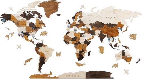 HYPERI Multilayered 3D Wooden World Map Wall Decor, Wood Art Wall Decor, Mapa Mundi Para Pared, World Maps and Push Pins, Christmas, Valentine's Day Gifts For Dad, Mom, Boss, Husband, Wife (Large) in Saudi Arabia