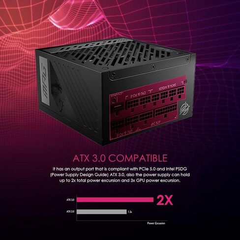 MSI MPG A1000G PCIE 5 & ATX 3.0 إمدادات الطاقة للألعاب - وحدات كاملة - 80 بالإضافة إلى الذهب المعتمد 1000W - 100 ٪ من المكثفات اليابانية 105 درجة مئوية - حجم مضغوط - ATX PSU (متجدد) in Kuwait