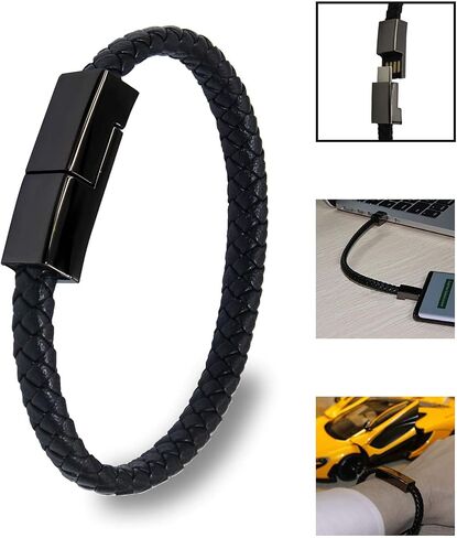 Leather Bracelet Charger USB Charging Cable Braided Cords USB Portable Travel Charger for Mens Womens Compatible withiPhone 14/13/12/11 pro XS MAX(for iPhone, S(7'87'')) in Saudi Arabia