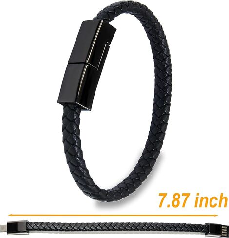 Leather Bracelet Charger USB Charging Cable Braided Cords USB Portable Travel Charger for Mens Womens Compatible withiPhone 14/13/12/11 pro XS MAX(for iPhone, S(7'87'')) in Saudi Arabia