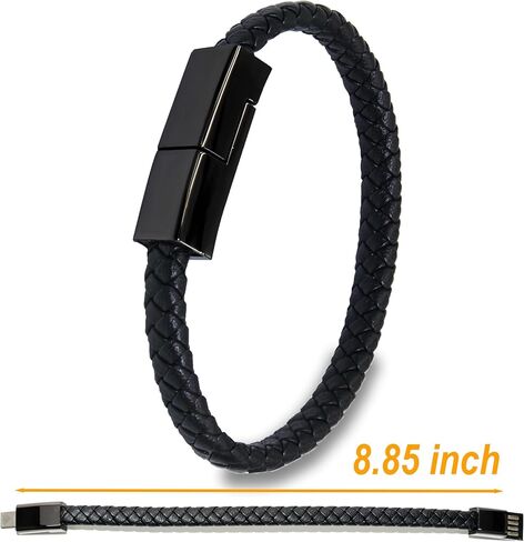 Leather Bracelet Charger USB Charging Cable Braided Cords USB Portable Travel Charger for Mens Womens Compatible withiPhone 14/13/12/11 pro XS MAX(for iPhone, S(7'87'')) in Saudi Arabia