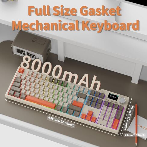 NACODEX AK35I V3 104 KEYS RGB GASKT MOUNT MATTER Mechanical Keyboard | مذهلة 8000mAh Bluetooth /2.4g /سلكية ألعاب لوحة مفاتيح مخصصة مع خمس طبقة وسادة | التحكم في المقبض | ملف تعريف الكرز pbt keycaps in Saudi Arabia