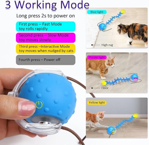 Interactive Cat Toys Ball for Indoor Cats Fast Rolling on Carpet, Chirping & Motion Activate Cat Toys (Red) in Saudi Arabia