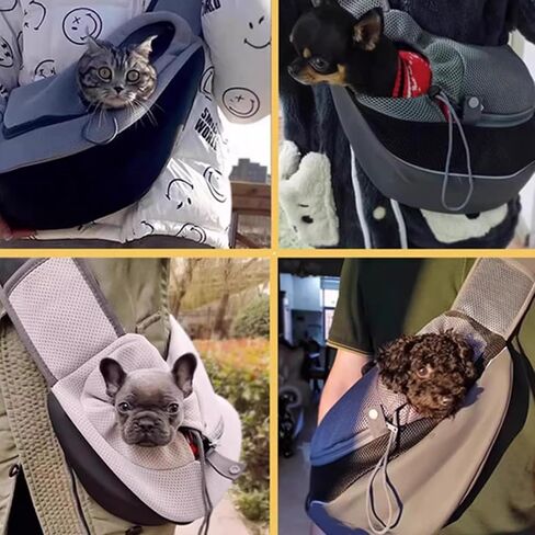Dog Sling Carrier Puppy Carrier Purse with Storage Pocket,Hand Free Adjust Mesh Sling Bag for Cat Kitty,Crossbody Satchel Purse for Outdoor Travel Safety Harness（up to 10 lbs） (Grey, Medium) in Saudi Arabia