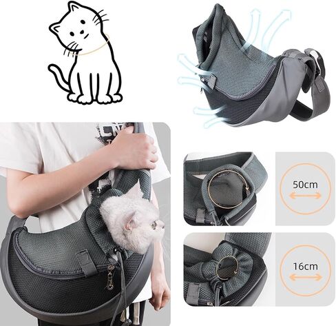 Dog Sling Carrier Puppy Carrier Purse with Storage Pocket,Hand Free Adjust Mesh Sling Bag for Cat Kitty,Crossbody Satchel Purse for Outdoor Travel Safety Harness（up to 10 lbs） (Grey, Medium) in Saudi Arabia