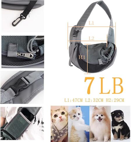 Dog Sling Carrier Puppy Carrier Purse with Storage Pocket,Hand Free Adjust Mesh Sling Bag for Cat Kitty,Crossbody Satchel Purse for Outdoor Travel Safety Harness（up to 10 lbs） (Grey, Medium) in Saudi Arabia