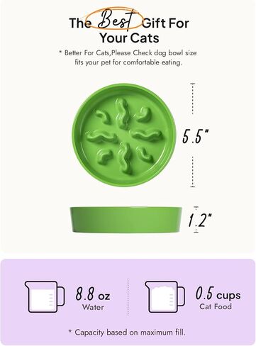 Ceramic Slow Feeder Dog Bowls Small Breed, 0.5 Cups Dog Food Dish for Fast Eaters, Puzzle Bowl for Small Dogs and Cats, 5.5 Inch-Blue in Saudi Arabia
