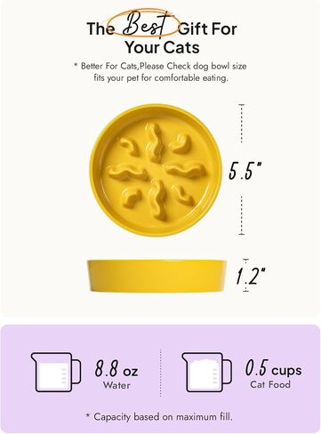 Ceramic Slow Feeder Dog Bowls Small Breed, 0.5 Cups Dog Food Dish for Fast Eaters, Puzzle Bowl for Small Dogs and Cats, 5.5 Inch-Blue in Saudi Arabia
