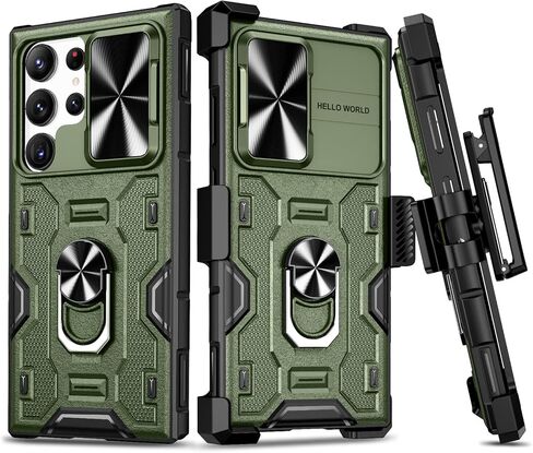 حافظة VEGO لهاتف Galaxy S24 Ultra مع مسند وغطاء كاميرا منزلق وحافظة متينة بمشبك حزام لكامل الجسم تم اختبارها ضد السقوط لهاتف Samsung Galaxy S24 Ultra 6.8 بوصة (إصدار جديد 2024) - أسود in Kuwait