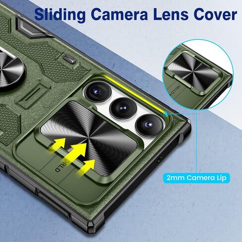 حافظة VEGO لهاتف Galaxy S24 Ultra مع مسند وغطاء كاميرا منزلق وحافظة متينة بمشبك حزام لكامل الجسم تم اختبارها ضد السقوط لهاتف Samsung Galaxy S24 Ultra 6.8 بوصة (إصدار جديد 2024) - أسود in Kuwait