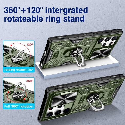 حافظة VEGO لهاتف Galaxy S24 Ultra مع مسند وغطاء كاميرا منزلق وحافظة متينة بمشبك حزام لكامل الجسم تم اختبارها ضد السقوط لهاتف Samsung Galaxy S24 Ultra 6.8 بوصة (إصدار جديد 2024) - أسود in Kuwait