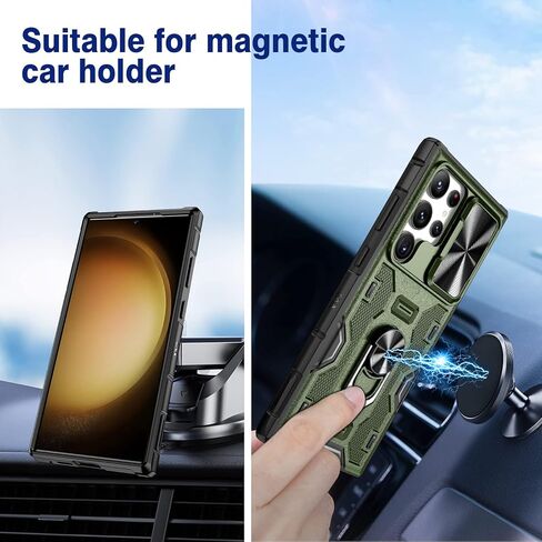 حافظة VEGO لهاتف Galaxy S24 Ultra مع مسند وغطاء كاميرا منزلق وحافظة متينة بمشبك حزام لكامل الجسم تم اختبارها ضد السقوط لهاتف Samsung Galaxy S24 Ultra 6.8 بوصة (إصدار جديد 2024) - أسود in Kuwait