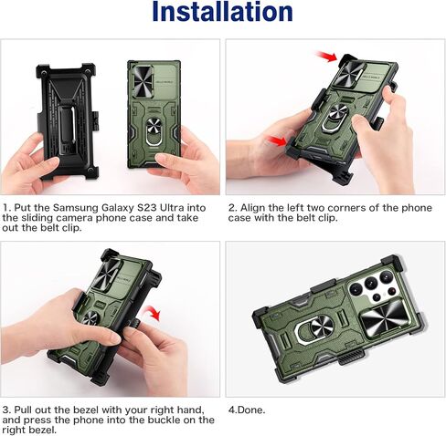 حافظة VEGO لهاتف Galaxy S24 Ultra مع مسند وغطاء كاميرا منزلق وحافظة متينة بمشبك حزام لكامل الجسم تم اختبارها ضد السقوط لهاتف Samsung Galaxy S24 Ultra 6.8 بوصة (إصدار جديد 2024) - أسود in Kuwait