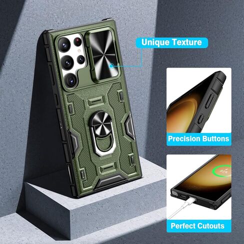 حافظة VEGO لهاتف Galaxy S24 Ultra مع مسند وغطاء كاميرا منزلق وحافظة متينة بمشبك حزام لكامل الجسم تم اختبارها ضد السقوط لهاتف Samsung Galaxy S24 Ultra 6.8 بوصة (إصدار جديد 2024) - أسود in Kuwait