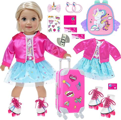 Mermaid 18 inch Doll Clothes and Doll Accessories Case Luggage Travel Play Set Include Suitcase, Dresses, Bag, Camera, Glasses, Pillow, Eyeshade Etc (No Doll) in Saudi Arabia