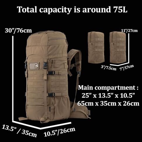 حقيبة ظهر تكتيكية 75L مع إطار داخلي ، molle ، ونظام الترطيب in Kuwait