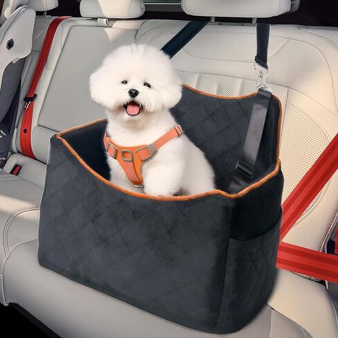 Dog Car Set for Small Dogs, Detachable Washable Dog Booster Car Seats with Storage Pockets, Soft Cushion and Secure Straps, Clip-On Leash Portable Pet Puppy Travel Carrier Carseat Bed, Grey in Saudi Arabia