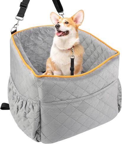 Vivifying Dog Car Seat for Small Dogs, Detachable & Washable Dog Booster Seats for Pets Up to 25lbs, Elevated Travel Bed for Car with Seats Belts, Soft Blanket and Storage Pockets (Black) in Saudi Arabia