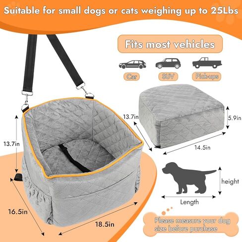 Vivifying Dog Car Seat for Small Dogs, Detachable & Washable Dog Booster Seats for Pets Up to 25lbs, Elevated Travel Bed for Car with Seats Belts, Soft Blanket and Storage Pockets (Black) in Saudi Arabia