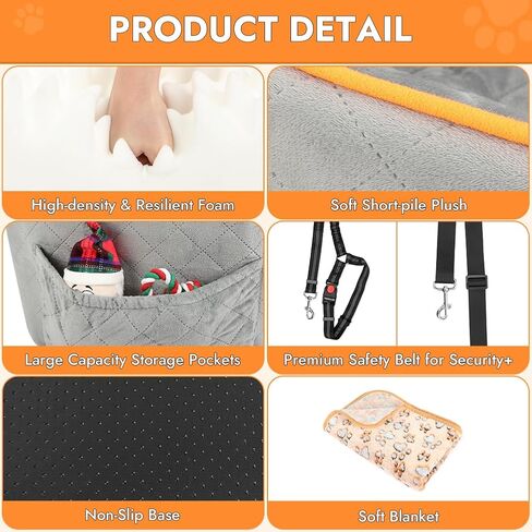 Vivifying Dog Car Seat for Small Dogs, Detachable & Washable Dog Booster Seats for Pets Up to 25lbs, Elevated Travel Bed for Car with Seats Belts, Soft Blanket and Storage Pockets (Black) in Saudi Arabia