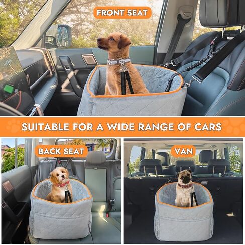 Vivifying Dog Car Seat for Small Dogs, Detachable & Washable Dog Booster Seats for Pets Up to 25lbs, Elevated Travel Bed for Car with Seats Belts, Soft Blanket and Storage Pockets (Black) in Saudi Arabia