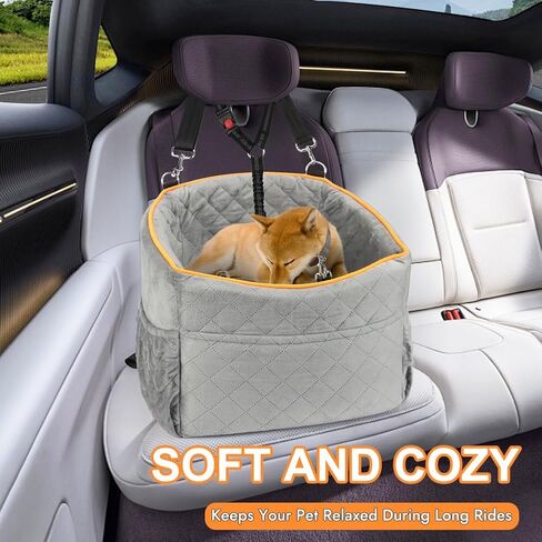 Vivifying Dog Car Seat for Small Dogs, Detachable & Washable Dog Booster Seats for Pets Up to 25lbs, Elevated Travel Bed for Car with Seats Belts, Soft Blanket and Storage Pockets (Black) in Saudi Arabia