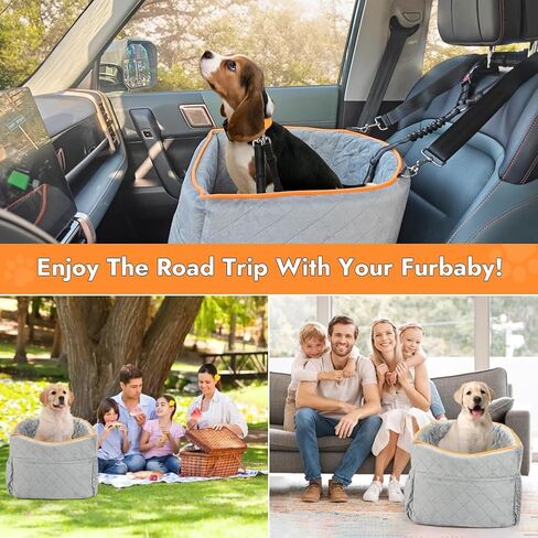Vivifying Dog Car Seat for Small Dogs, Detachable & Washable Dog Booster Seats for Pets Up to 25lbs, Elevated Travel Bed for Car with Seats Belts, Soft Blanket and Storage Pockets (Black) in Saudi Arabia