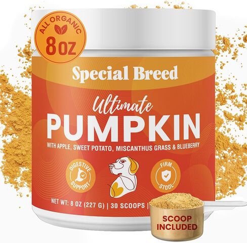 Ultimate Pumpkin for Dogs (16 oz) - with Organic Pumpkin, Apple, Sweet Potato, Miscanthus Grass & Blueberry, Digestive Support Relief for Constipation, Loose Stools, and Upset Stomaches, 60 Scoops in Kuwait