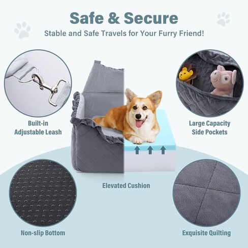 Jaoul Dog Booster Car Seat for Small/Medium Dogs - Memory Foam Elevated Cushion Car Seat - Fully Detachable and Washable Pet Portable Car Seat with 2 Clip-On Safety Leashes(Pink,6" H,Lace Trim) in Saudi Arabia